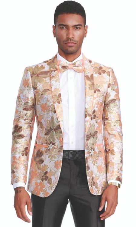Mens One Button Slim Fit Prom 2026 Tuxedo Jacket in Peach and Orange