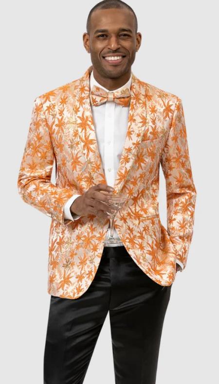 Mens One Button Paisley Pattern Prom 2026 Tuxedo Jacket in Orange