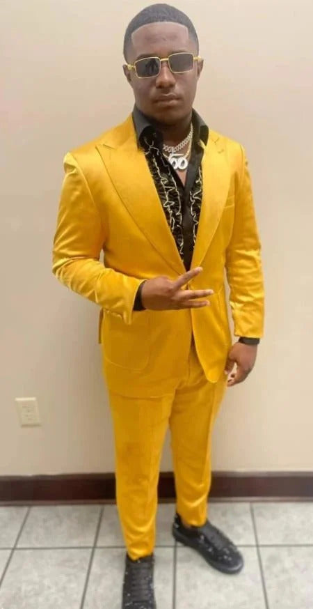 Mens Peak Label Slim Sit Gold Suit