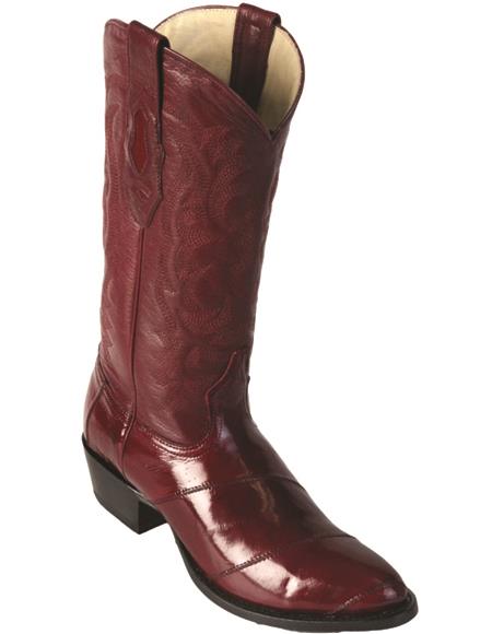 R Toe Cowboy Boots - Round Toe Cowboy Boots - Los Altos Mens Eel Burgundy R-Toe Cowboy Boots