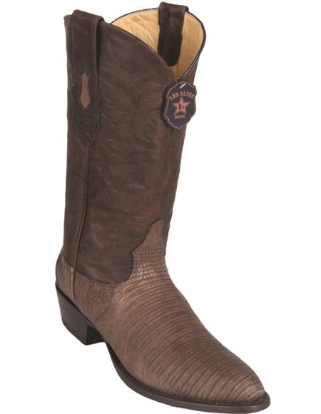 R Toe Cowboy Boots - Round Toe Cowboy Boots - Los Altos Lizard Teju R-Toe Brown Cowboy Boots