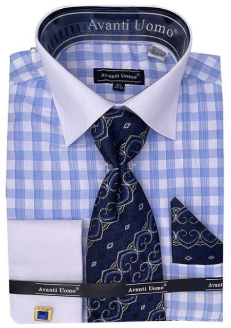 Mens Blue Dress With White Collar