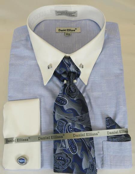 Mens Blue Dress With White Collar