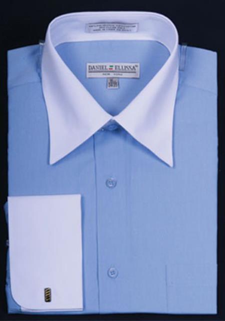 Mens Blue Dress With White Collar