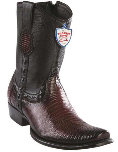 Mens Genuine Leather Lizard Skin Dubai Toe Short Boots Color Faded Burgundy