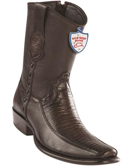 Mens Genuine Leather Lizard and Deer Dubai Toe Short Boots Color Faded Brown