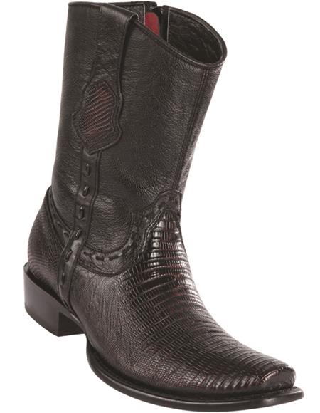 Mens Genuine Leather Lizard Skin Dubai Toe Short Boots Color Black Cherry
