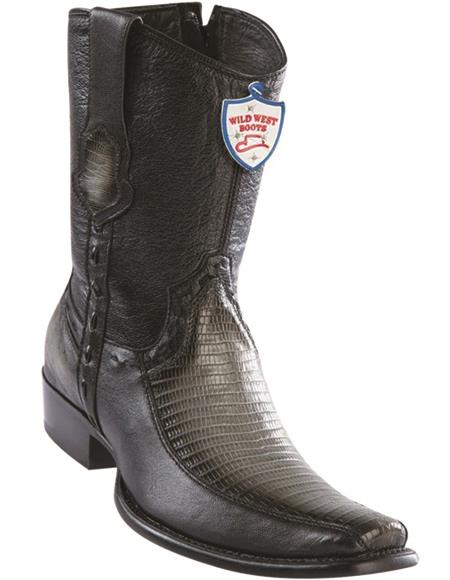 Mens Genuine Leather Lizard and Deer Dubai Toe Short Boots Color Faded Grey
