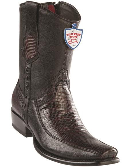 Mens Genuine Leather Lizard and Deer Dubai Toe Short Boots Color Black Cherry