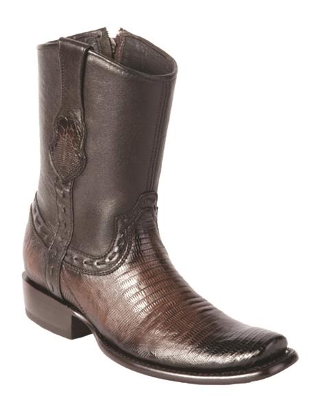 Mens Lizard Teju Dubai Toe Boots Faded Brown