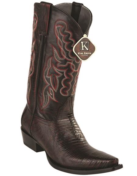 Mens Lizard Snip Toe Western Boots Black Cherry