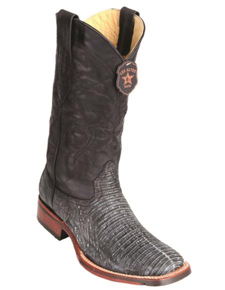 Mens Lizard Square Toe Cowboy Boots Sanded Black
