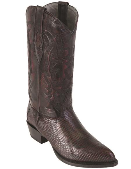 Mens Lizard Cowboy Boots J-Toe Black Cherry