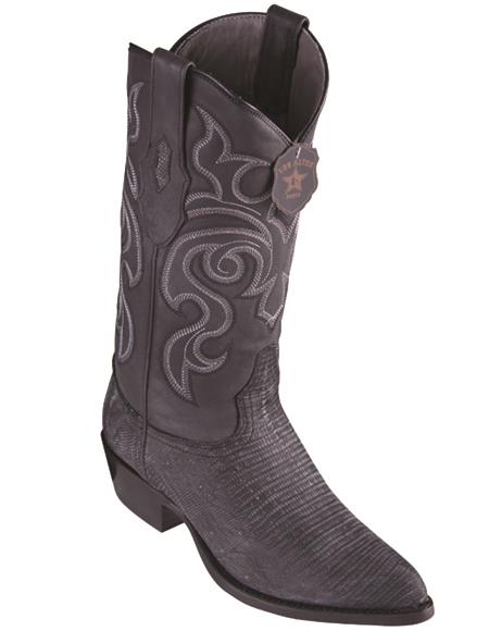 Los Altos Lizard Teju Sanded Black Cowboy Boots J-Toe