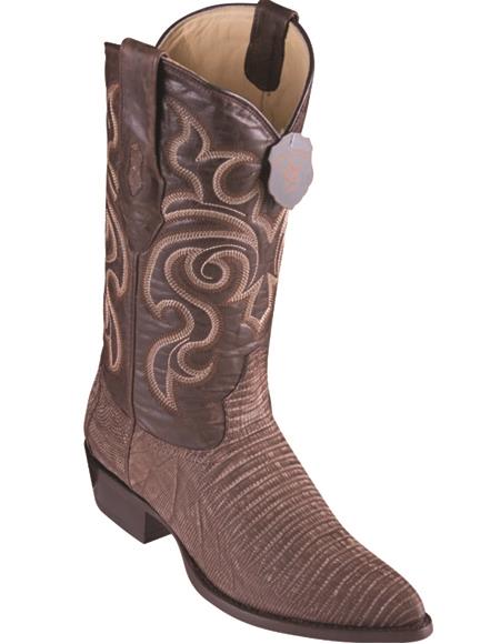 Los Altos Lizard Teju Sanded Brown Cowboy Boots J-Toe