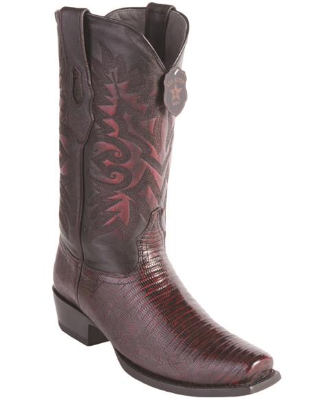 Mens Lizard Teju Cowboy Boots 7-Toe Black Cherry