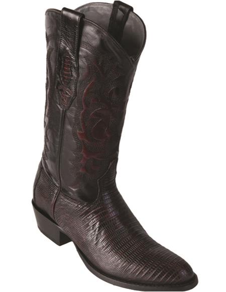 Los Altos Lizard Teju R-Toe Black Cherry Cowboy Boots