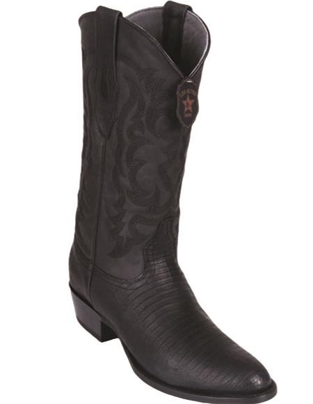 Los Altos Lizard Teju R-Toe Greasy Finish Black Cowboy Boots