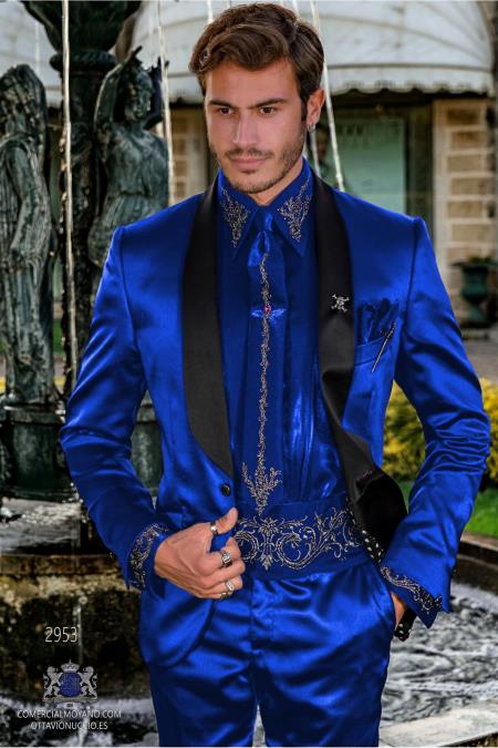 Sateen Fabric Suit - Shiny Tuxedo - Prom 2025 Suit - Groom Tuxedos - Royal Blue