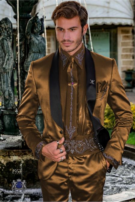 Sateen Fabric Suit - Shiny Tuxedo - Prom 2026 Suit - Groom Tuxedos - Tan