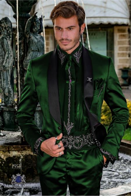 Sateen Fabric Suit - Shiny Tuxedo - Prom 2026 Suit - Groom Tuxedos - Hunter Green