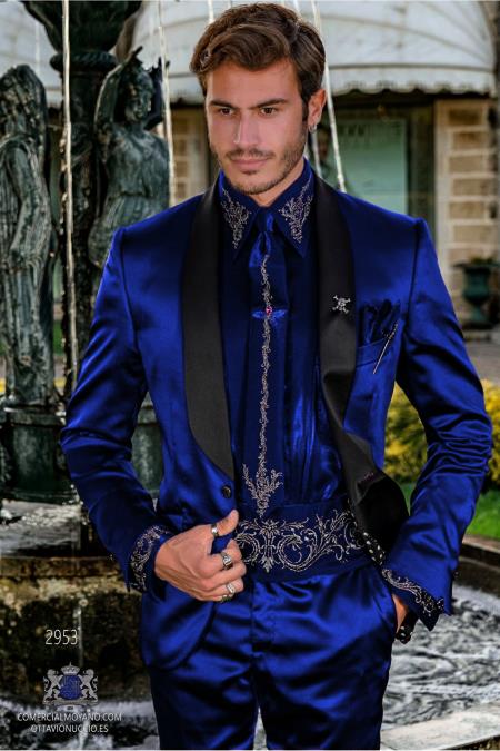 Sateen Fabric Suit - Shiny Tuxedo - Prom 2026 Suit - Groom Tuxedos - Navy Blue