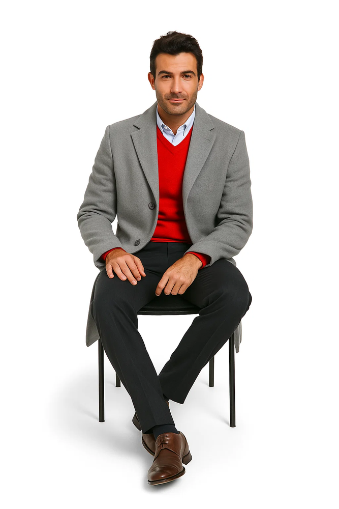 Men's Dress Coat Light Gray 3 Button full length Overcoat ~ Long Men's Dress Topcoat - Winter coat (Cashmere Touch (not cashmere))