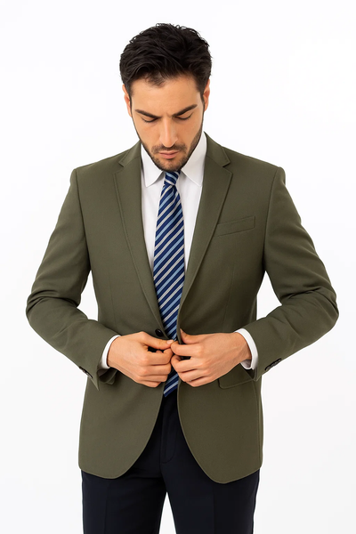 Men’s Classic Olive 2 Button Blazer Suit Jacket