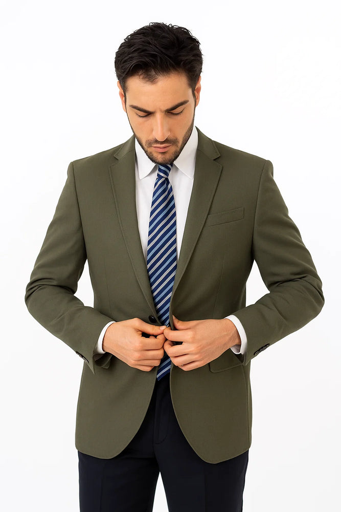 Men’s Classic Olive 2 Button Blazer Suit Jacket