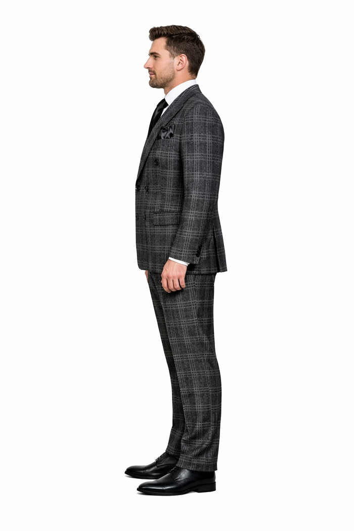 Rossiman Imperial Charcoal Plaid Double Breasted Suit