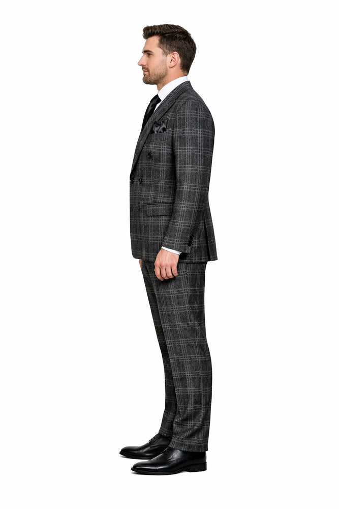 Rossiman Imperial Charcoal Plaid Double Breasted Suit