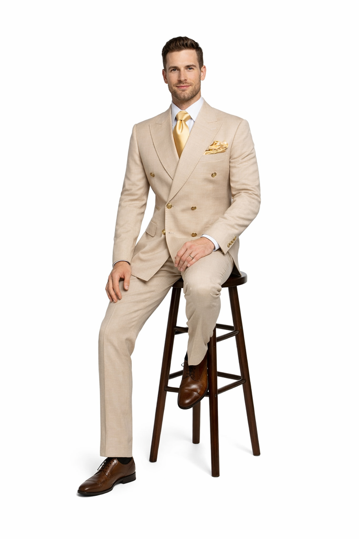 Imperial Sand Double-Breasted 2-Piece Power Suit by Rossiman