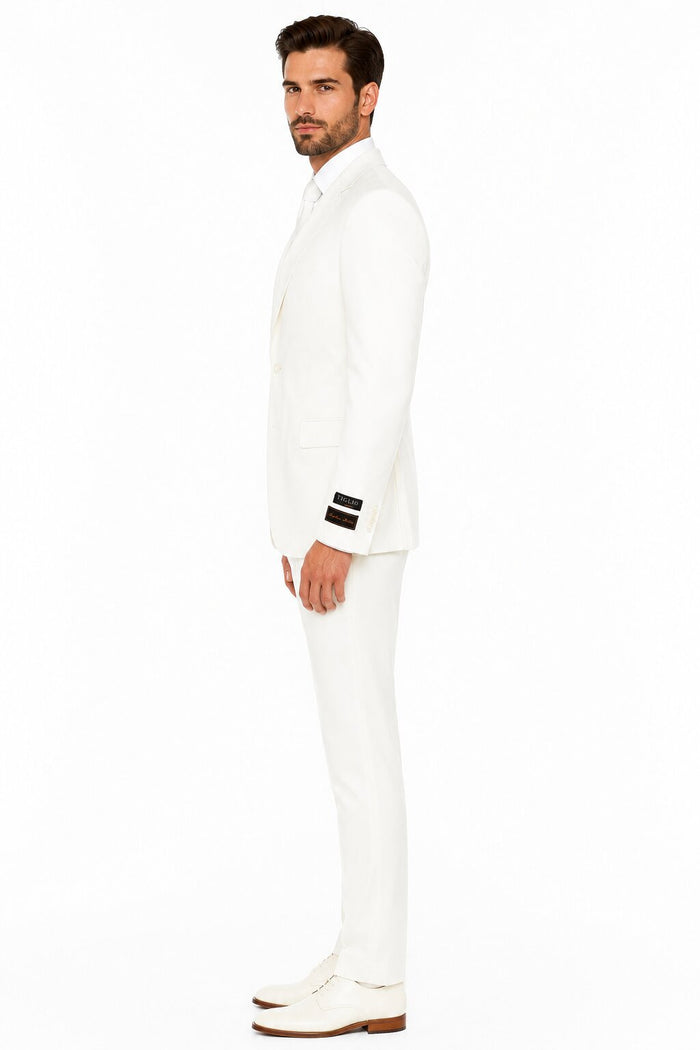 Tiglio Italian Suit - Real Wool Fabric Super 150's Novello Off-White, Modern Fit Suit in Color Off-White