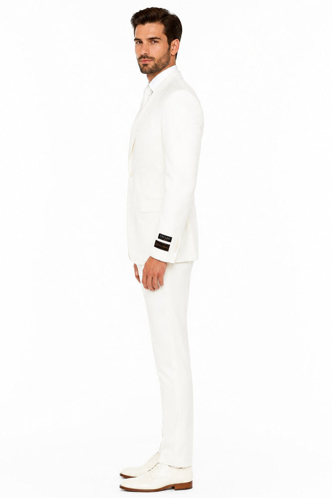Tiglio Italian Suit - Real Wool Fabric Super 150's Novello Off-White, Modern Fit Suit in Color Off-White