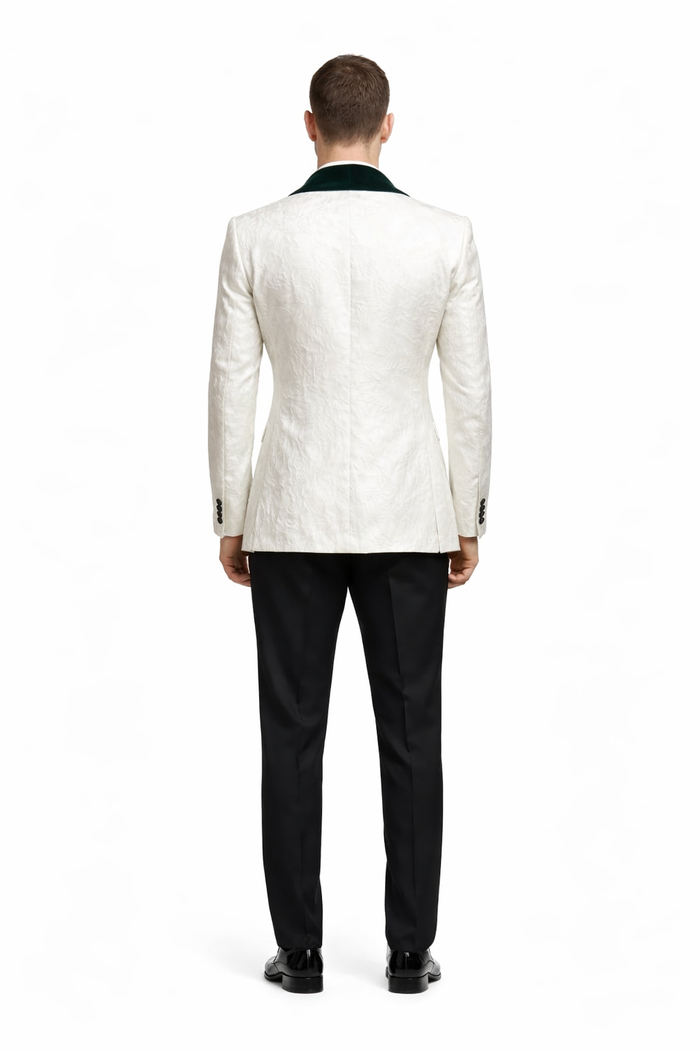 Ivory and Hunter Green Tuxedo Dinner Jacket Wide Velvet Groom Tuxedo Jacket - Prom 2026 Blazer