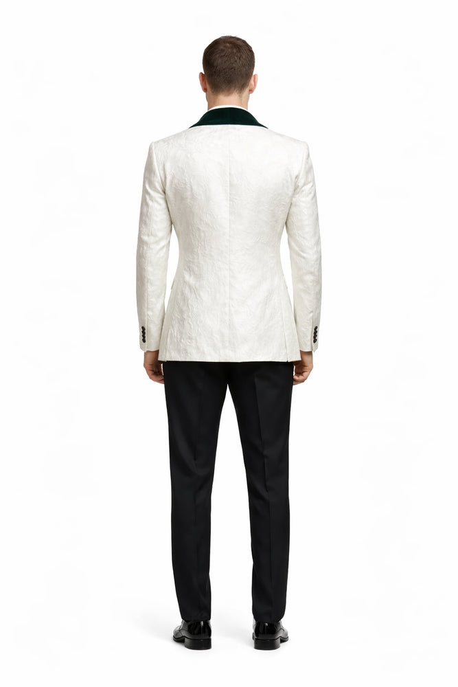 Ivory and Hunter Green Tuxedo Dinner Jacket Wide Velvet Groom Tuxedo Jacket - Prom 2026 Blazer