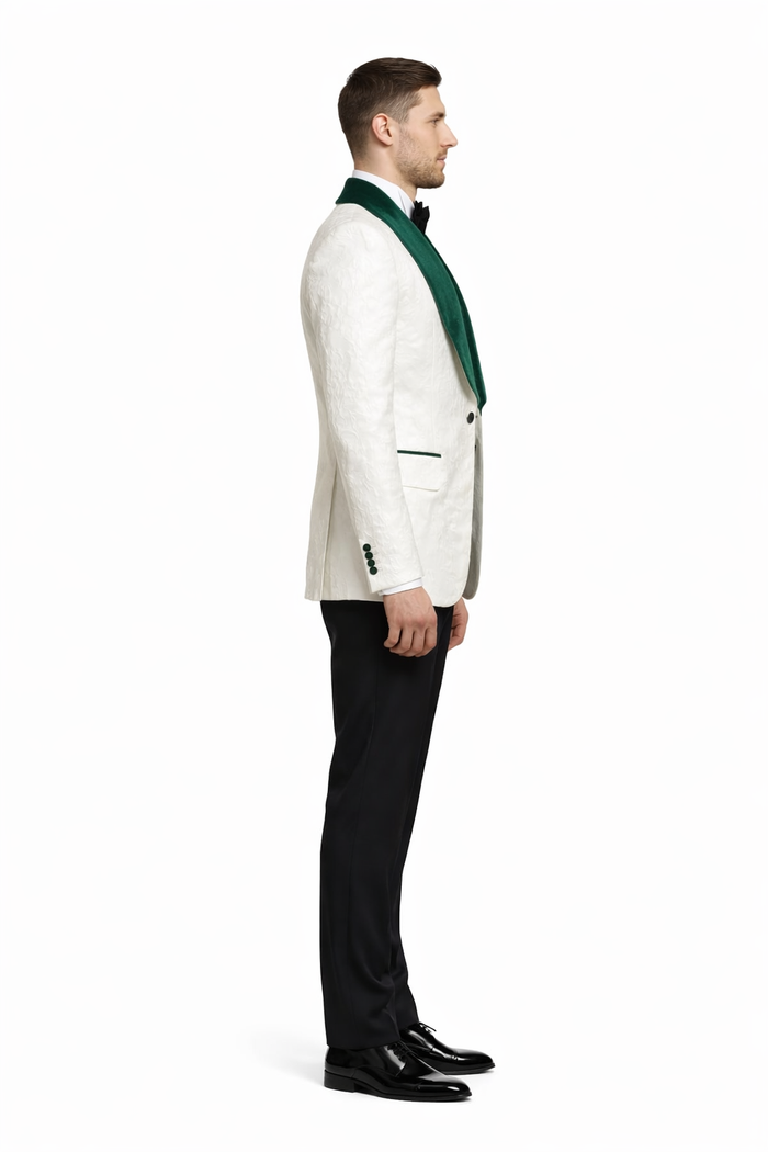 Ivory and Hunter Green Tuxedo Dinner Jacket Wide Velvet Groom Tuxedo Jacket - Prom 2026 Blazer