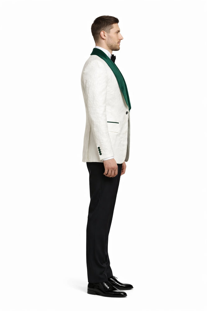 Ivory and Hunter Green Tuxedo Dinner Jacket Wide Velvet Groom Tuxedo Jacket - Prom 2026 Blazer