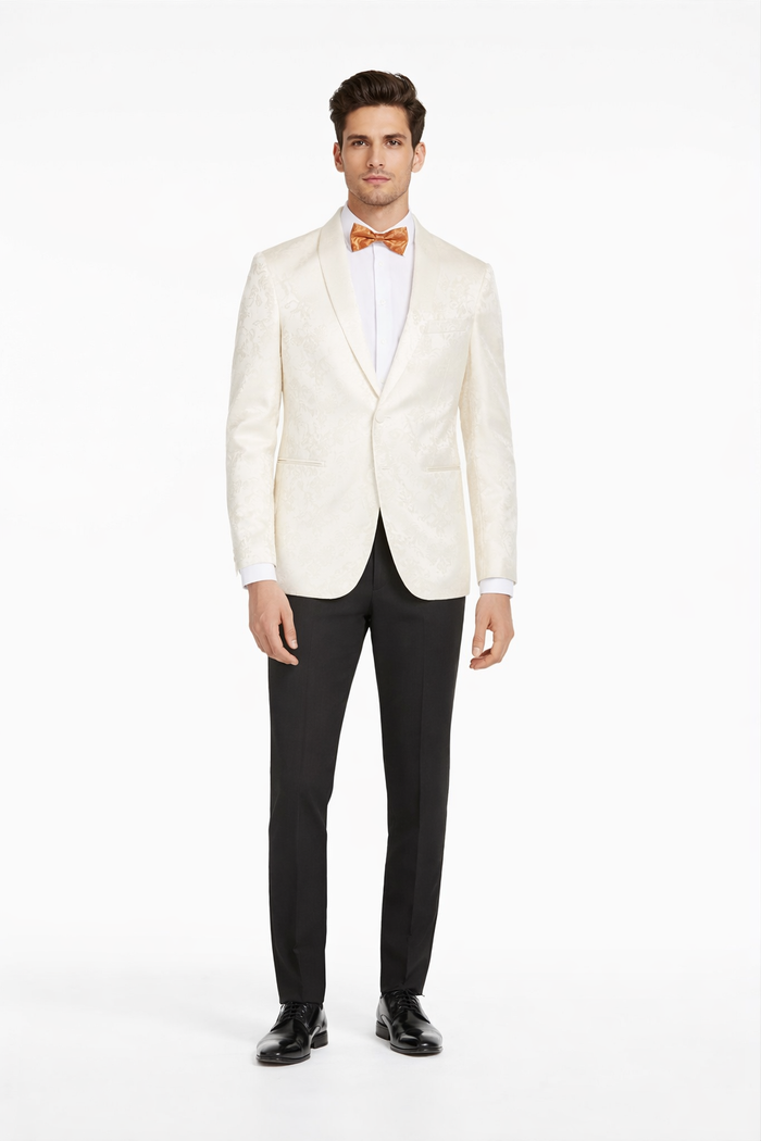 Ivory Dinner Jacket - Ivory Blazer - Cream Paisley Wedding Tuxedo Jacket