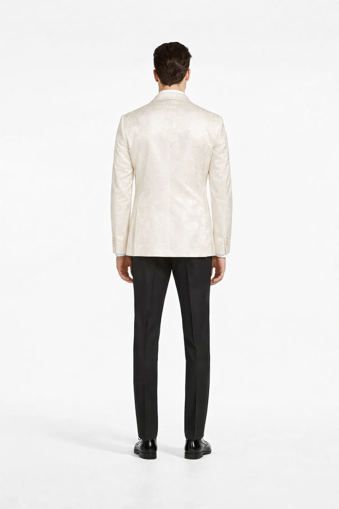 Ivory Dinner Jacket - Ivory Blazer - Cream Paisley Wedding Tuxedo Jacket