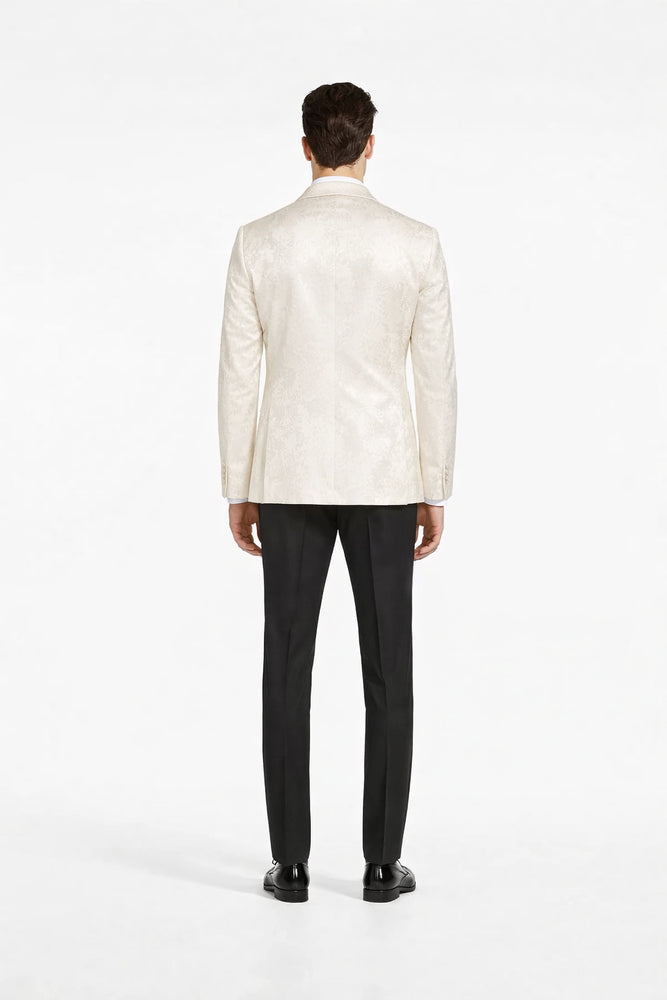 Ivory Dinner Jacket - Ivory Blazer - Cream Paisley Wedding Tuxedo Jacket
