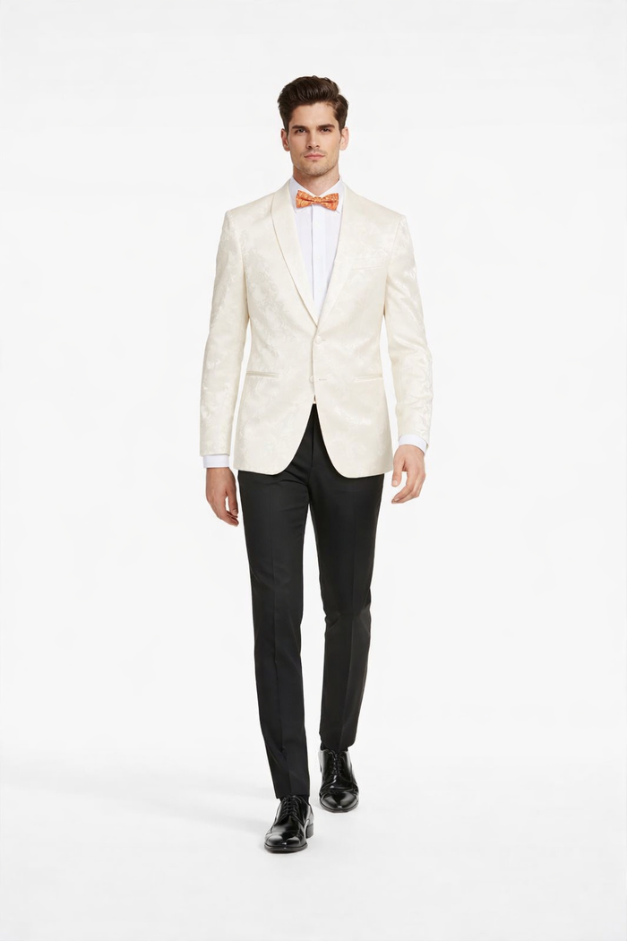 Ivory Dinner Jacket - Ivory Blazer - Cream Paisley Wedding Tuxedo Jacket