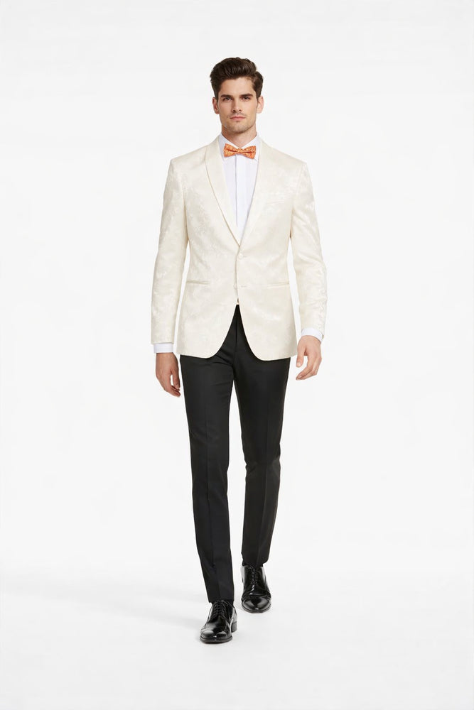 Ivory Dinner Jacket - Ivory Blazer - Cream Paisley Wedding Tuxedo Jacket