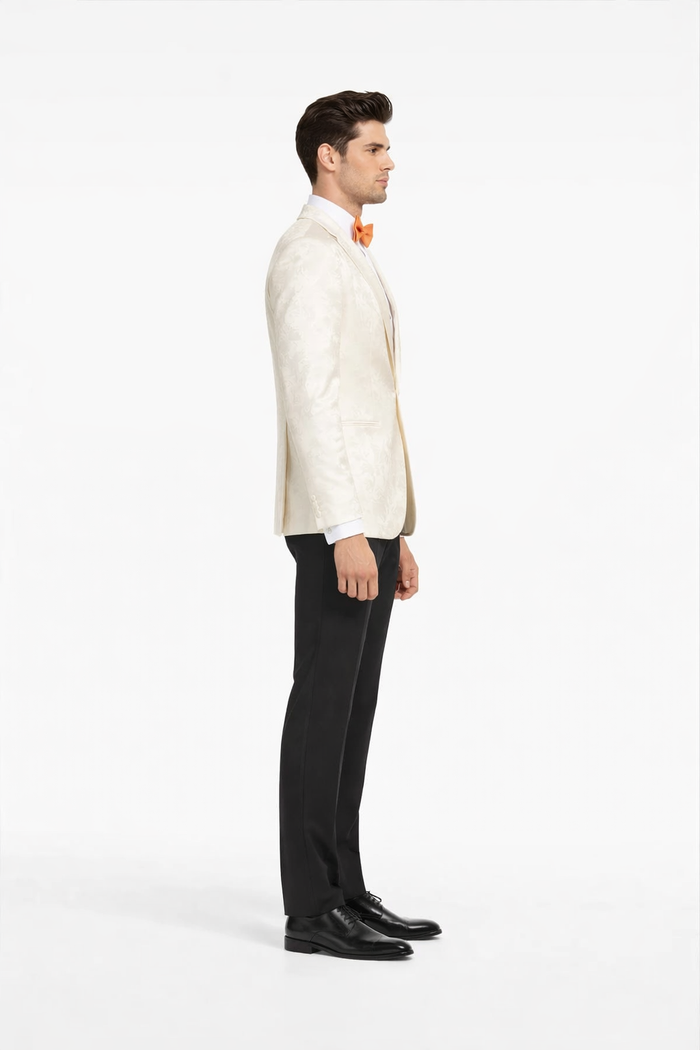 Ivory Dinner Jacket - Ivory Blazer - Cream Paisley Wedding Tuxedo Jacket