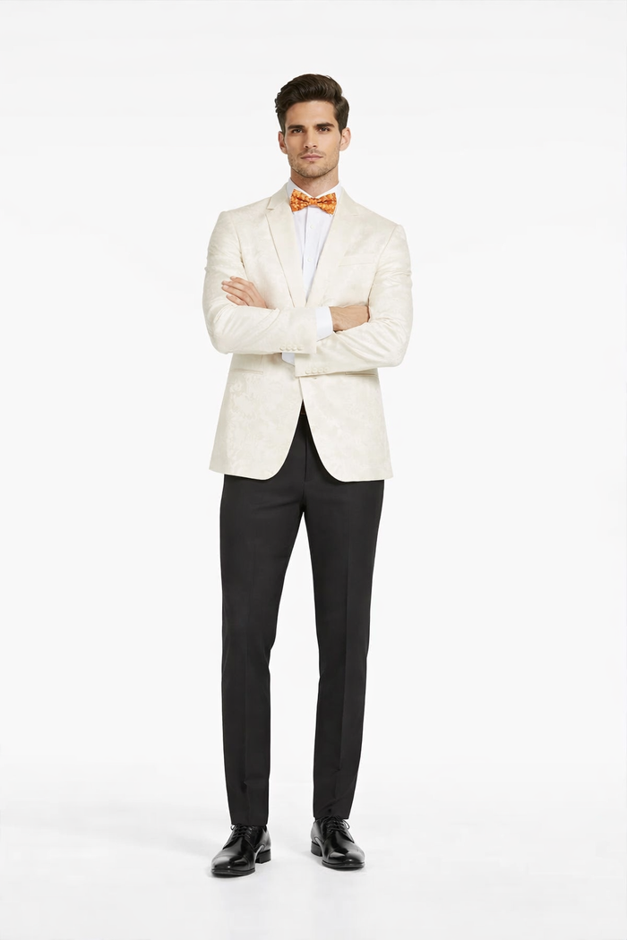 Ivory Dinner Jacket - Ivory Blazer - Cream Paisley Wedding Tuxedo Jacket