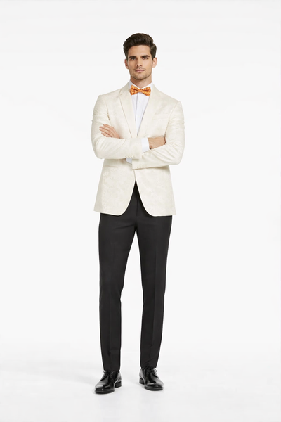 Ivory Dinner Jacket - Ivory Blazer - Cream Paisley Wedding Tuxedo Jacket