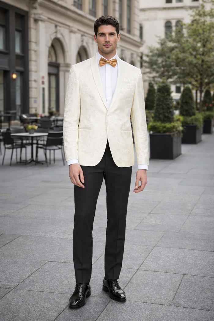 Ivory Dinner Jacket - Ivory Blazer - Cream Paisley Wedding Tuxedo Jacket