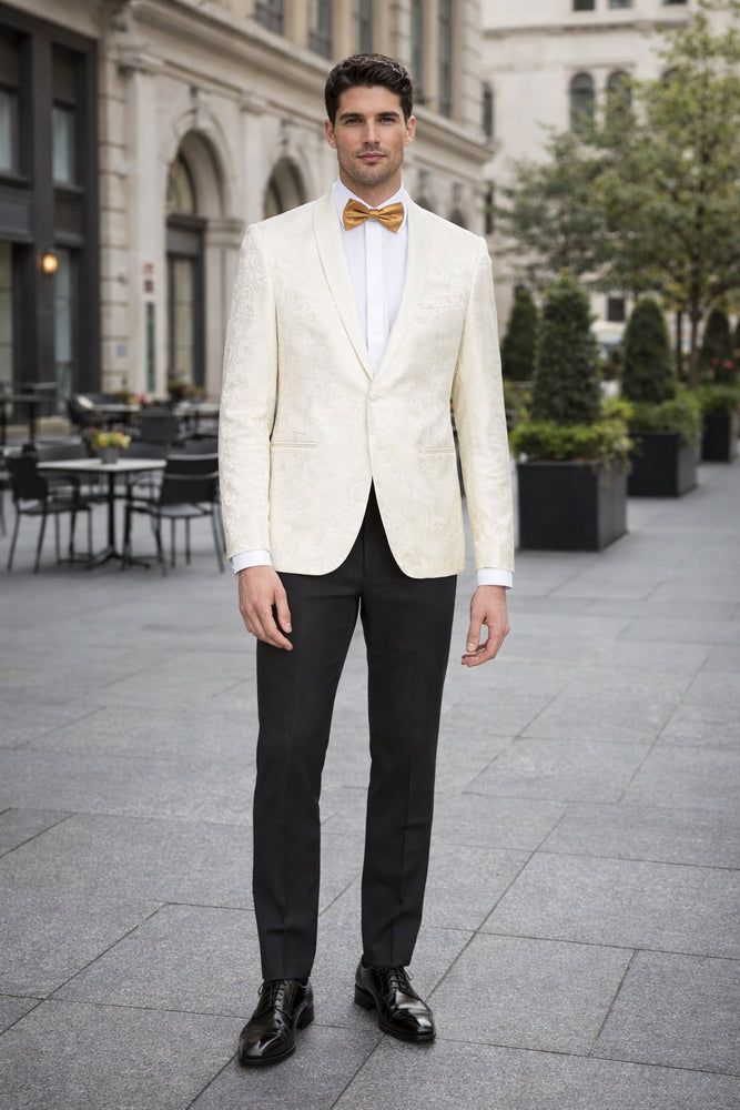 Ivory Dinner Jacket - Ivory Blazer - Cream Paisley Wedding Tuxedo Jacket