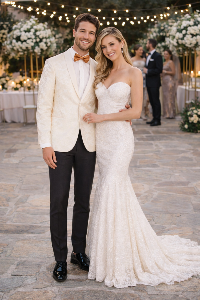Ivory Dinner Jacket - Ivory Blazer - Cream Paisley Wedding Tuxedo Jacket