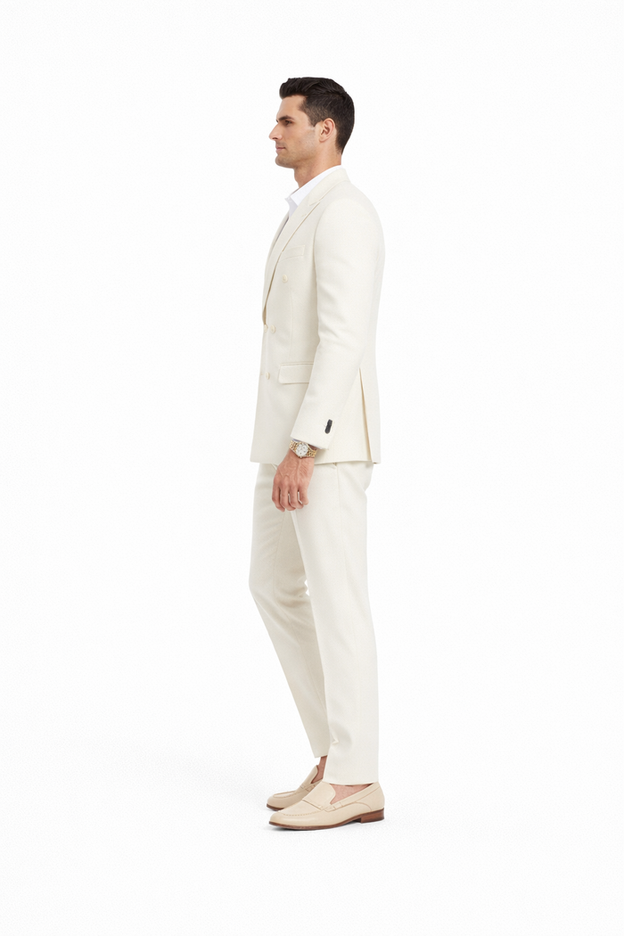 Ivory Double Breasted Linen Suit - Cream Color Summer Suit
